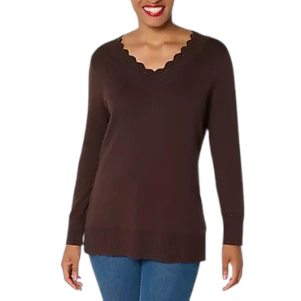 BEAUTIFUL by Lawrence Zarian Women's V-Neck Pullover Sweater Choco - Regular